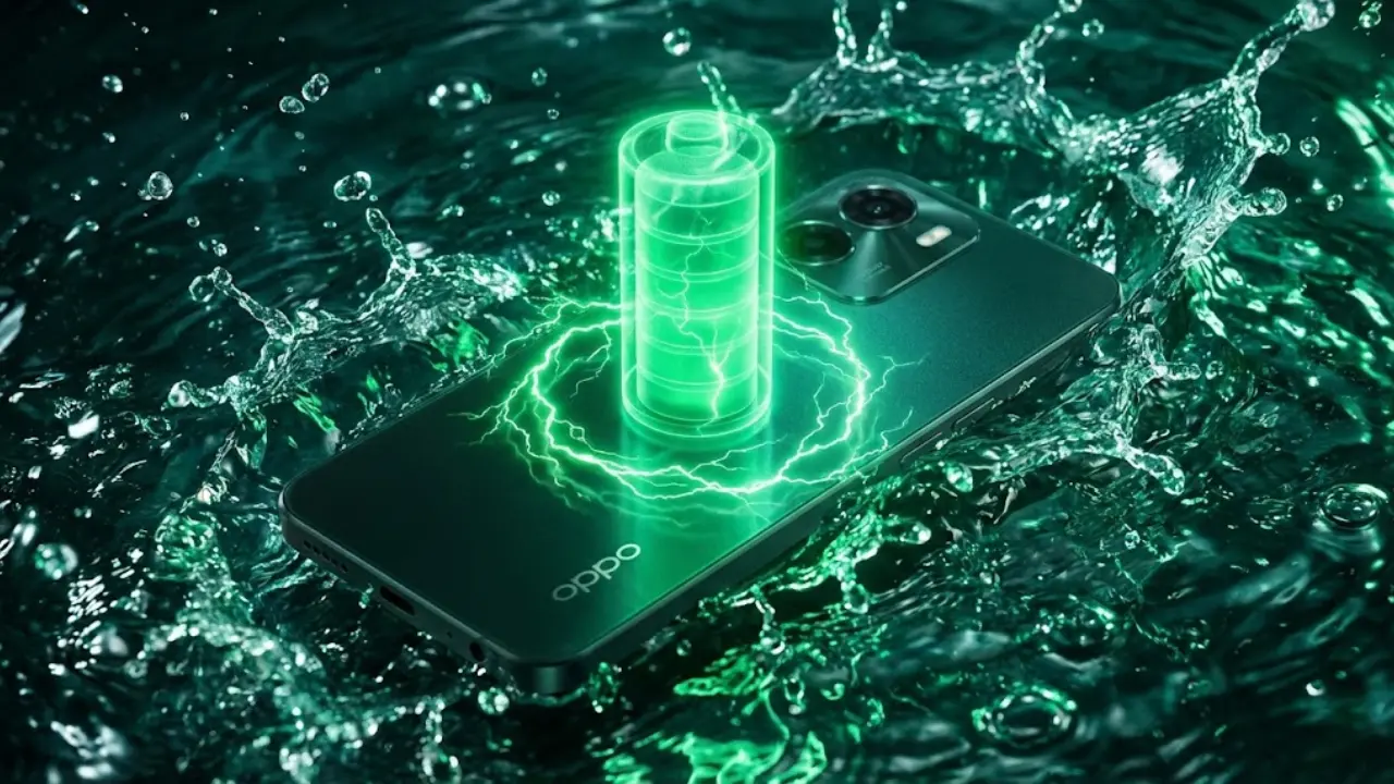 Oppo A6 5G mobile with 7000mAh battery and waterproof feature looking premium